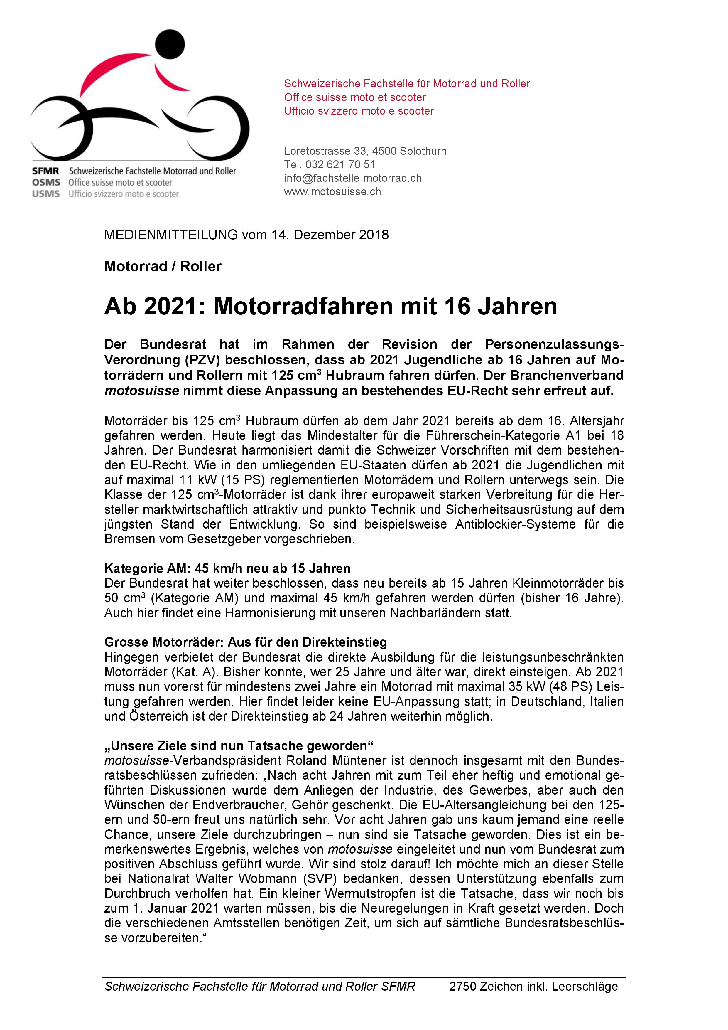 Motorradfahren mit 16 Jahren