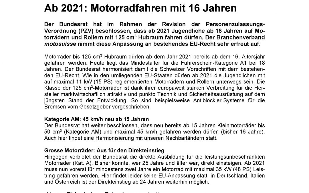 Motorradfahren mit 16 Jahren